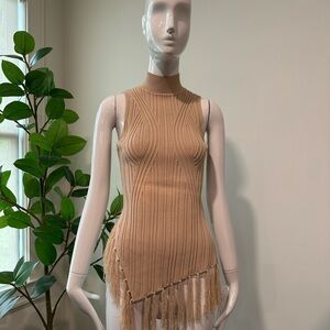 Cult Gaia Beige Ribbed Knit Top